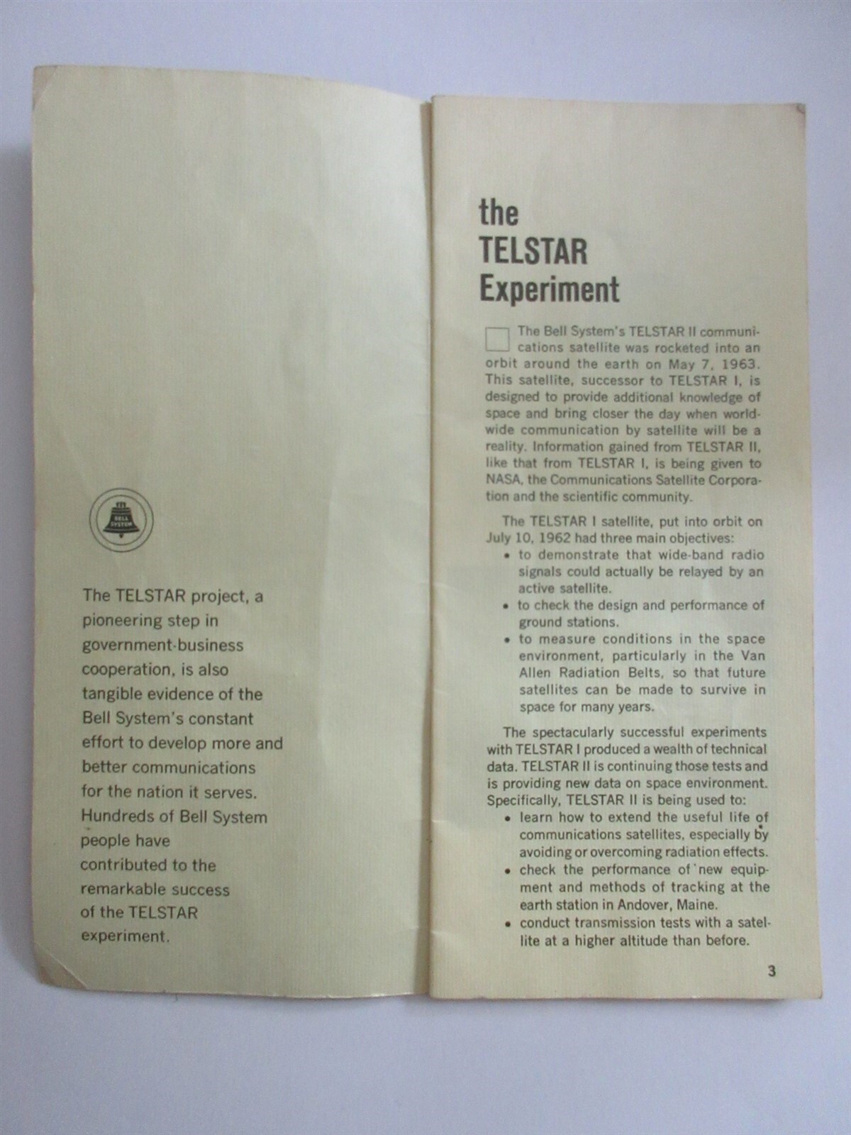 Vintage 1963 Bell System PROJECT TELSTAR EXPERIMENT Brochure