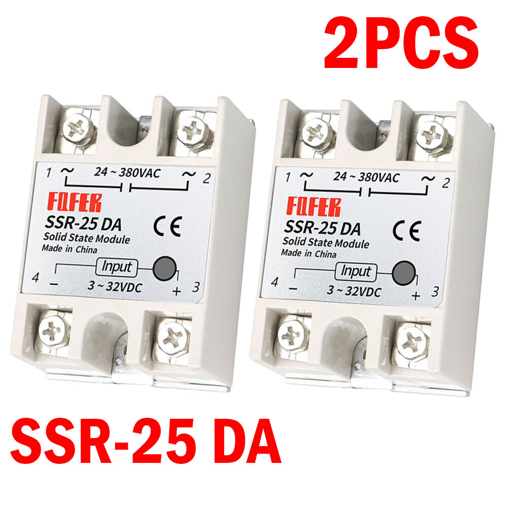 2Pcs SSR-25DA Solid State Relay module 25A 3V-32V DC Input 24V-380VAC Output USA