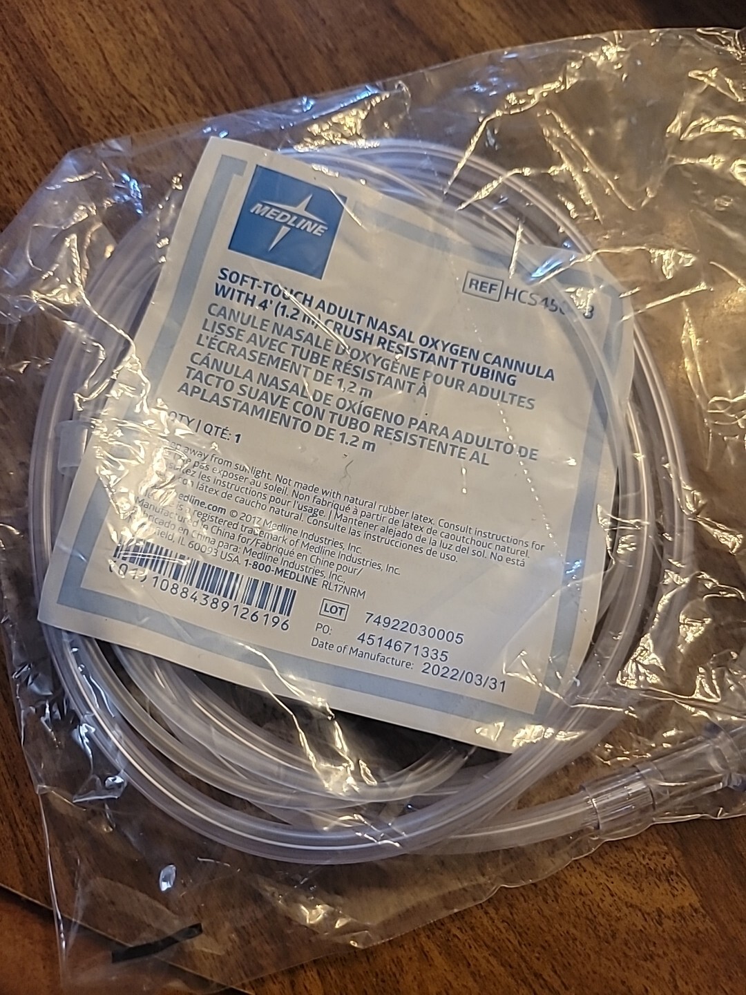(4)MEDLINE Soft Touch Adult Nasal Cannula 4ft Clear Crush Resist HCS4504B M21