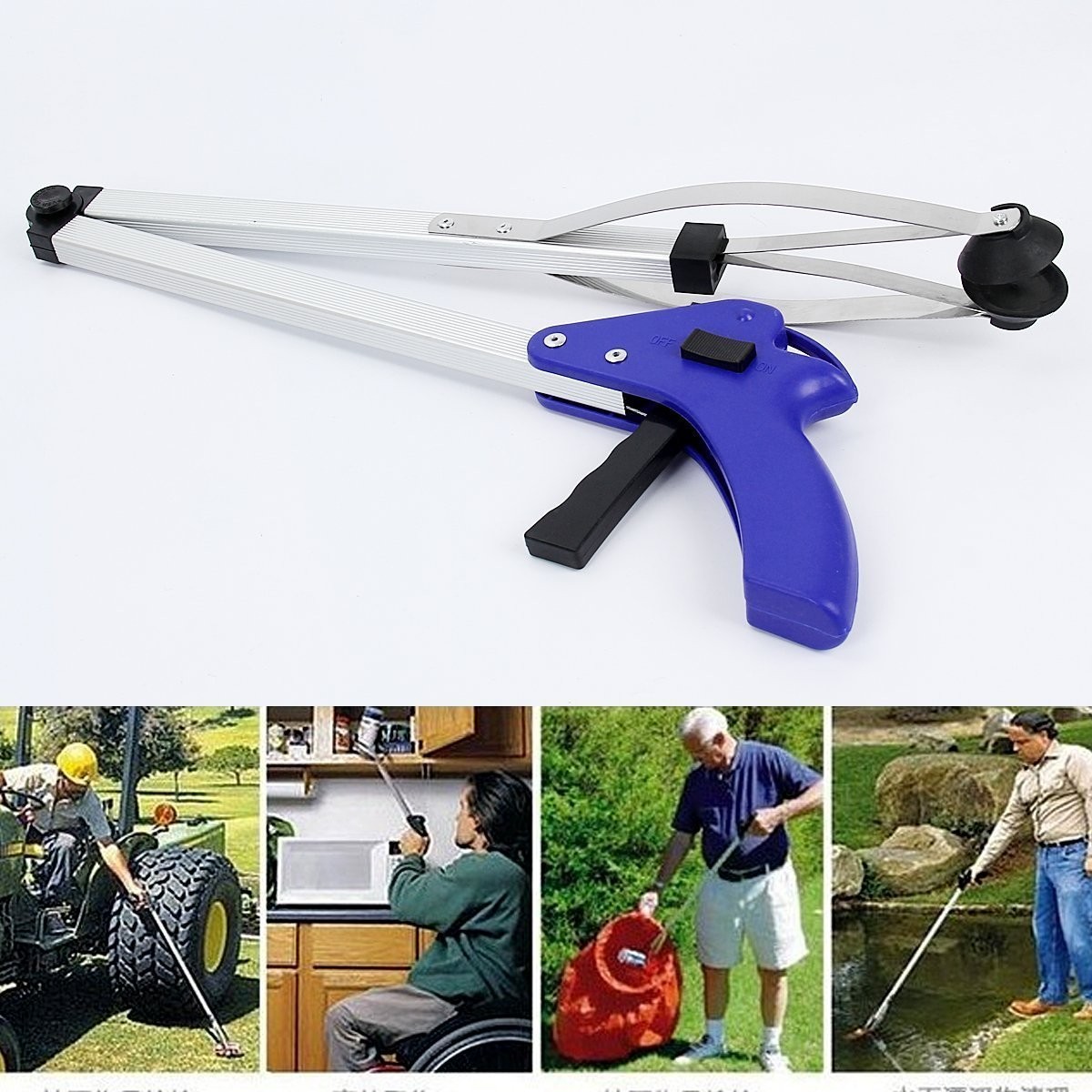 THUSIBER Reacher Grabber 32" Extra Long Folding 32 Inch (Pack of 1), Blue