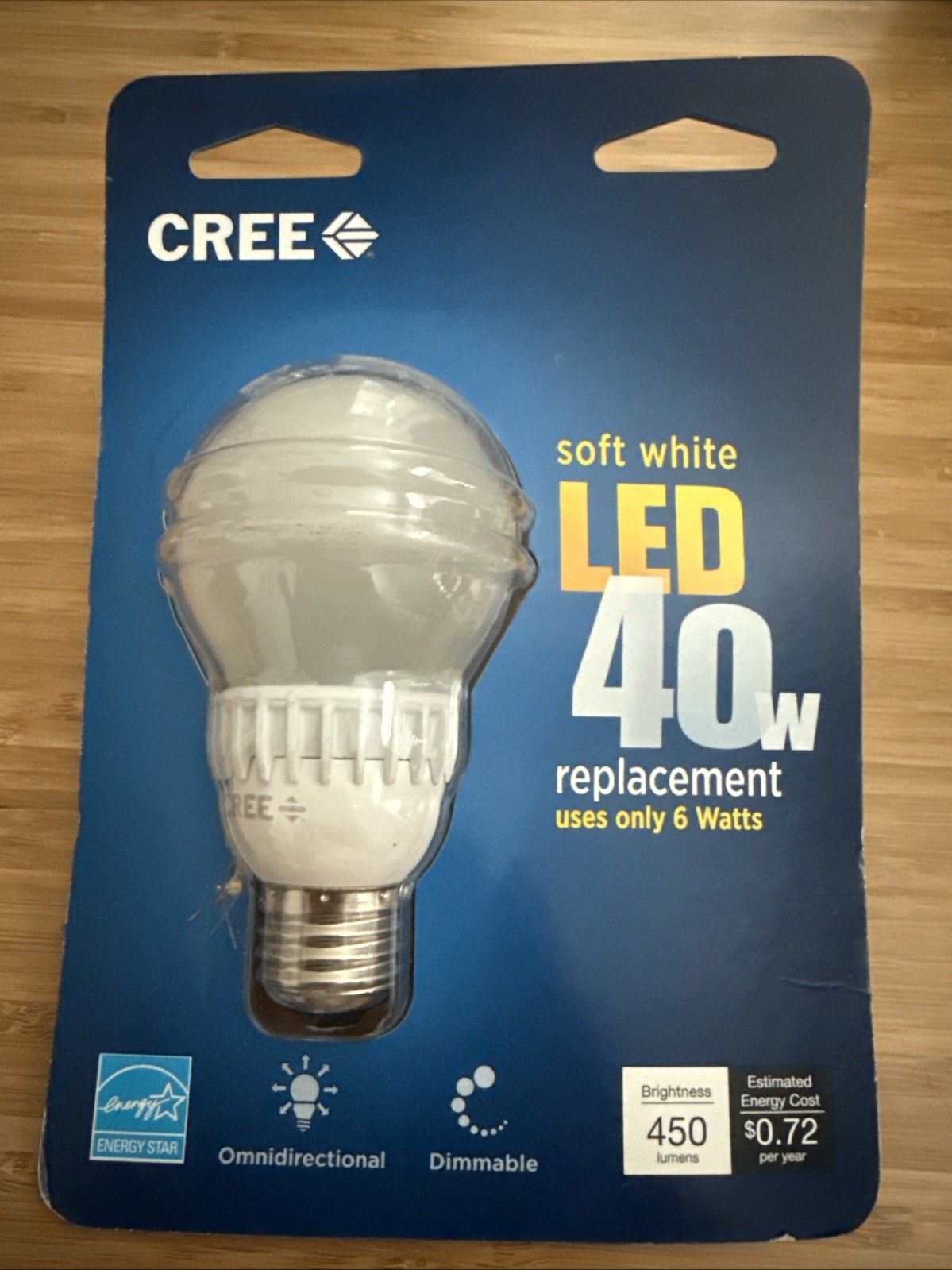 CREE Soft White LED 40W (6W) Dimmable Bulb 2700K/450 Lumens -USA Made
