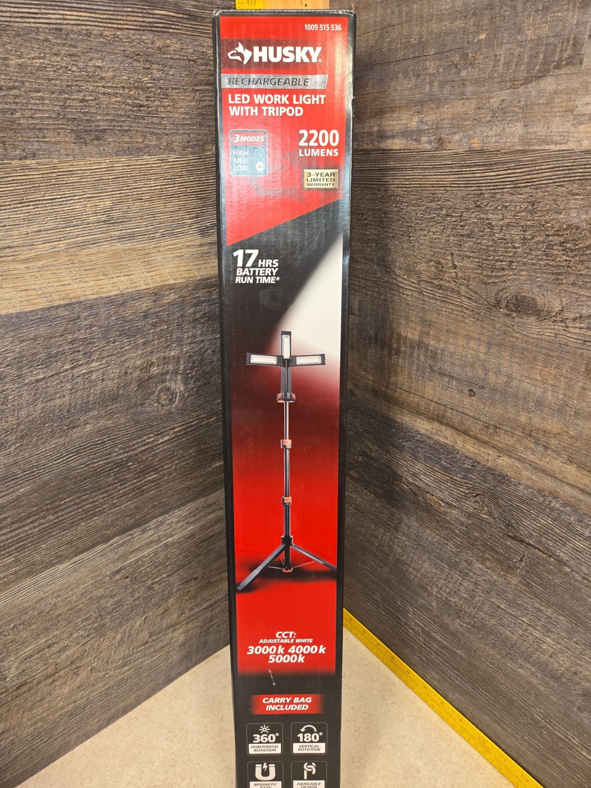 NEW Husky Rechargeable 2200 Lmn LED Work Light W/ Tripod Removable Base K40437