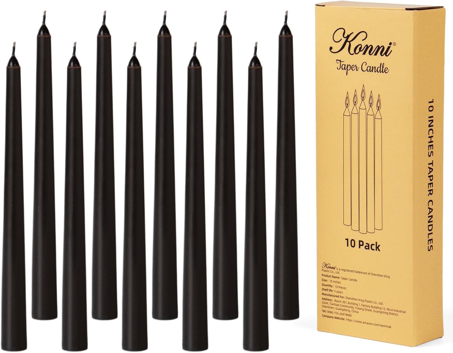 KONNI 0.87×10 Inch Black Taper Candles, Unscented and Smokeless Tall