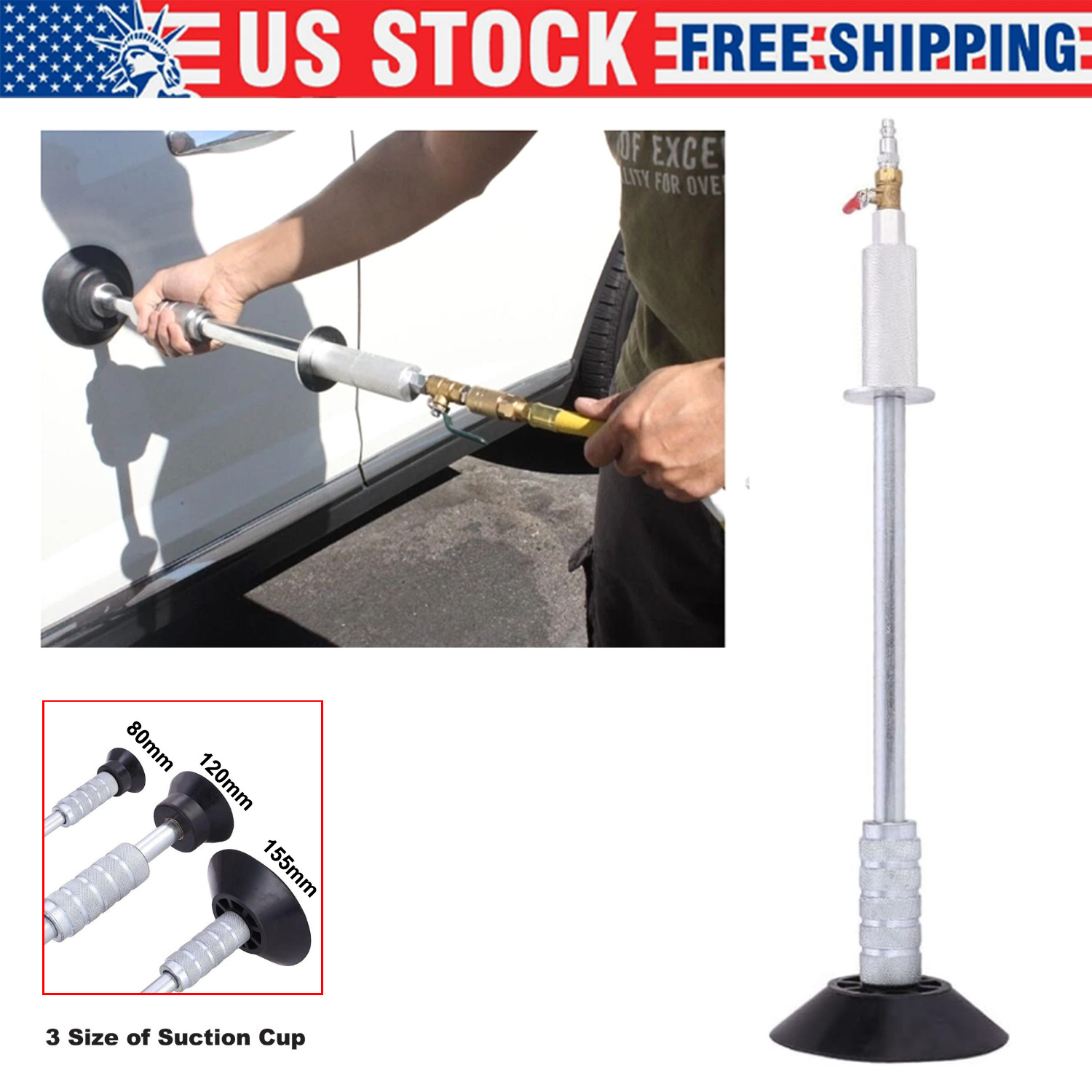Air Pneumatic Dent Puller Car Auto Body Repair Suction Cup Slide Tool 3xSuction