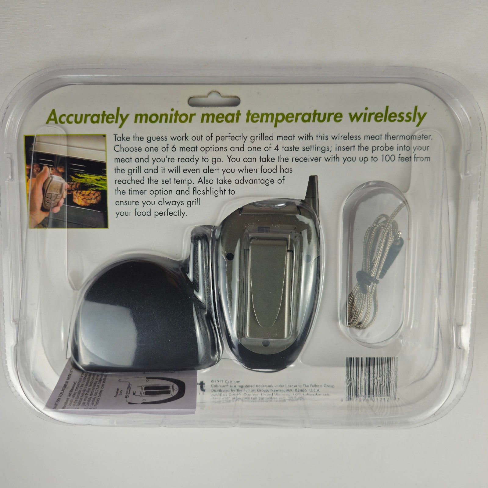Cuisinart Wireless Meat Thermometer BBQ Grill Probe Timer Receiver w/Flashlight