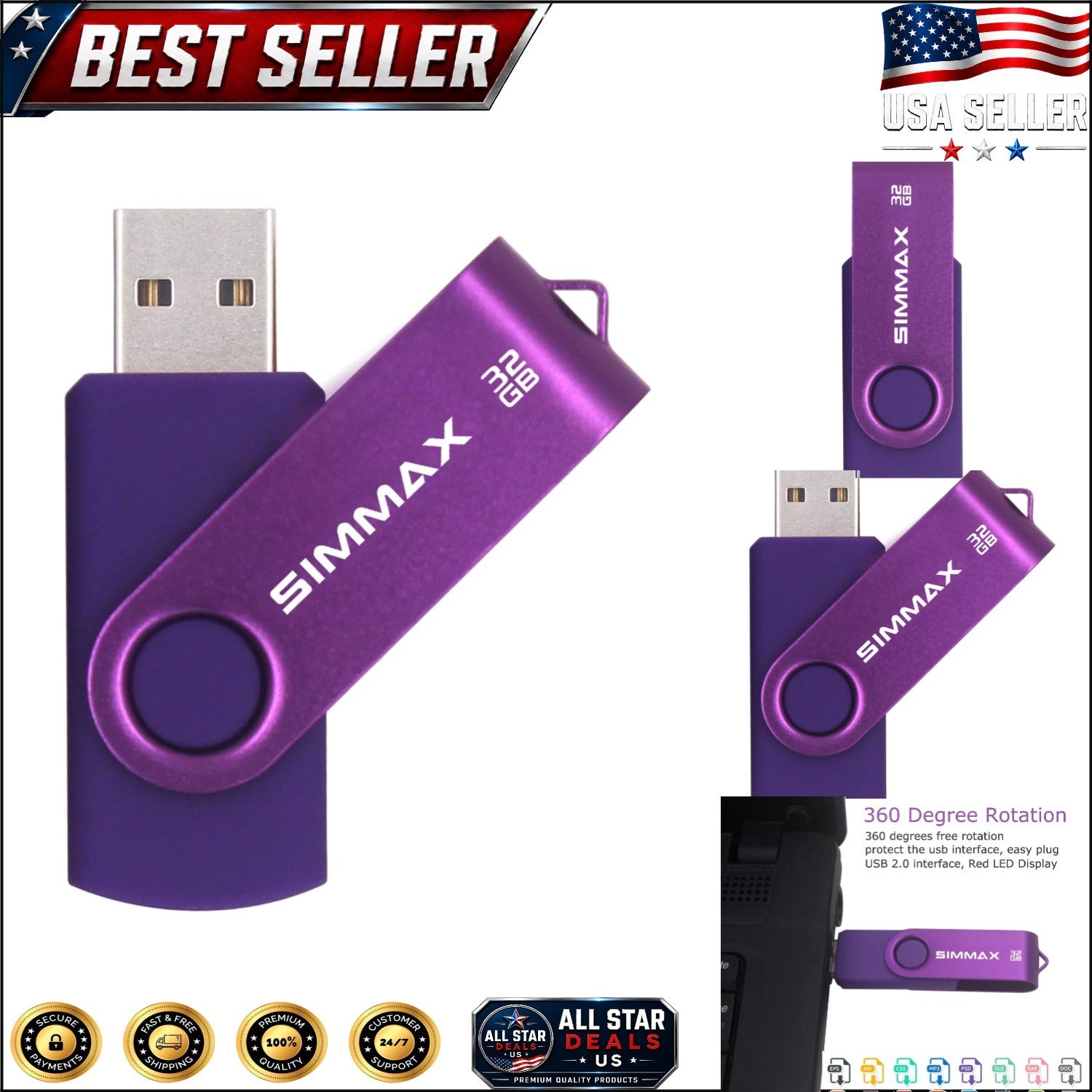 Elegant 32GB USB 2.0 Swivel Thumb Drive - Lightweight Flash Storage Solution
