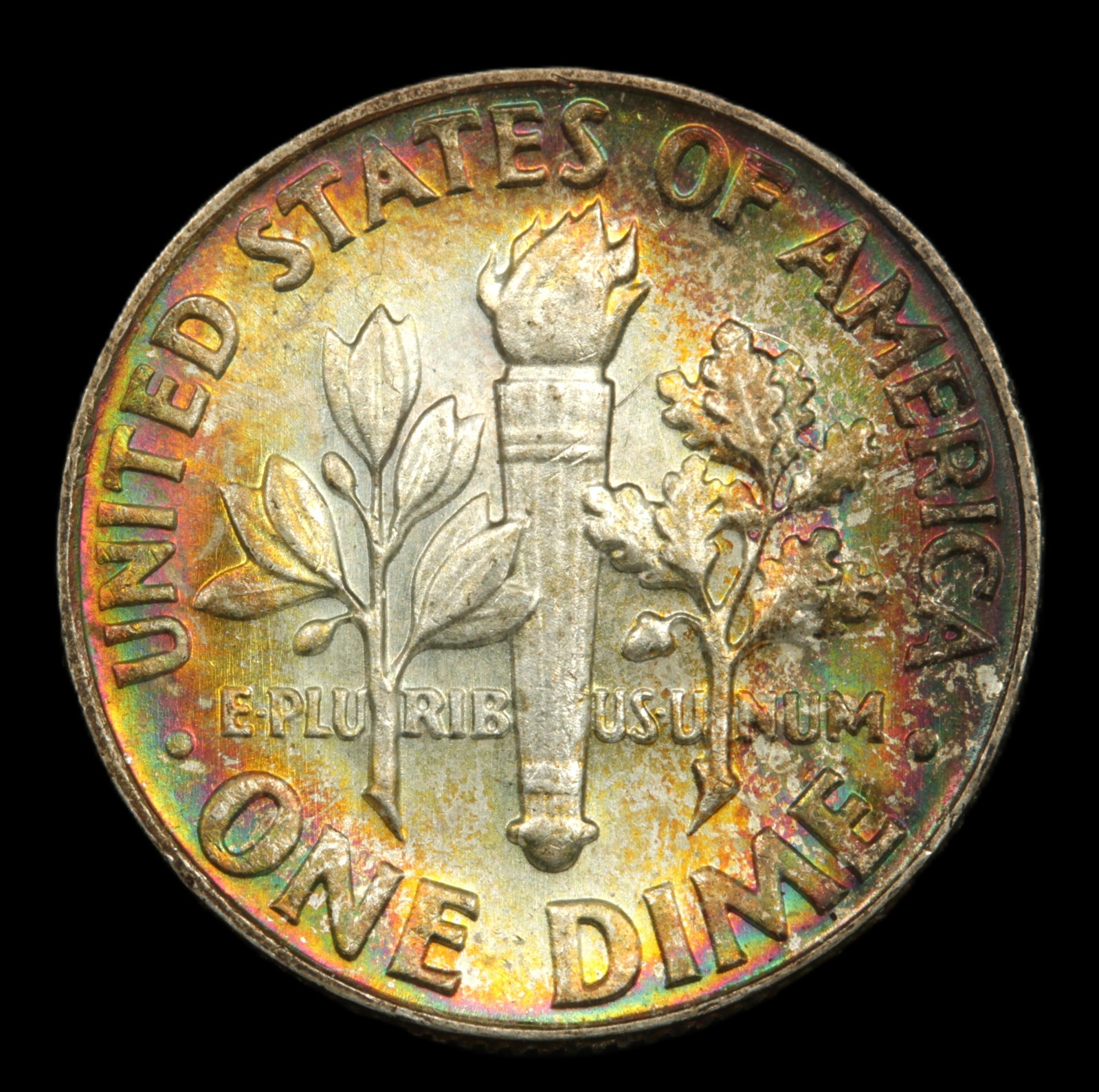 1964 10C Roosevelt Dime- 90% Silver BU Rainbow Toning Colorful Coin- SMH 2098