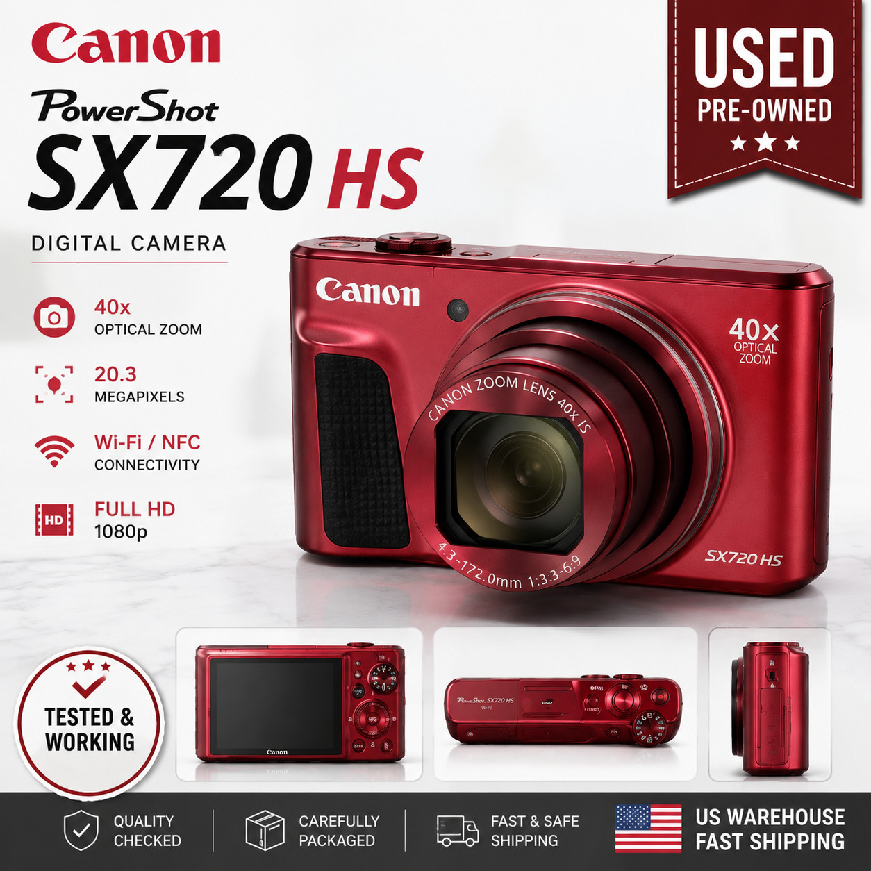 Canon PowerShot SX720 HS Digital Camera 20.3MP 40x Optical Zoom Time