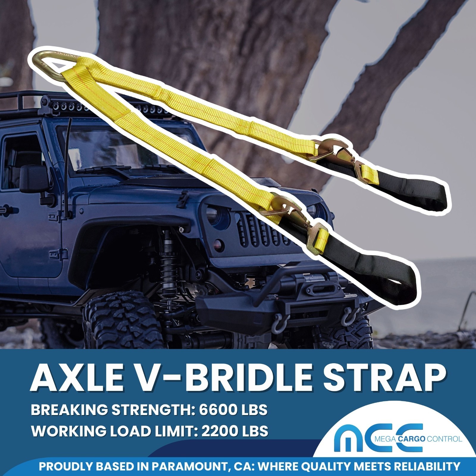2" x 4' V-Bridle Straps with Snap Hooks & Axle Strap - Low Profile V-Assembly