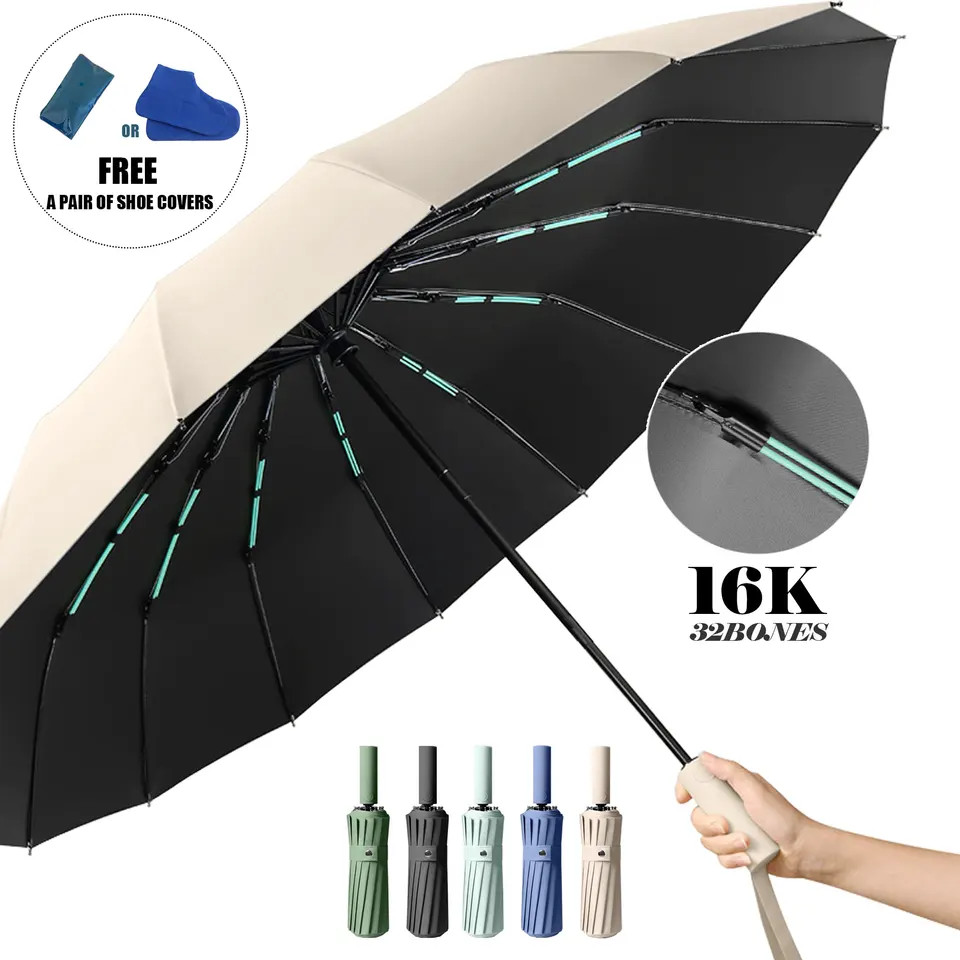 Automatic Folding Umbrella 16K Windproof Large UV Resistant Business Use