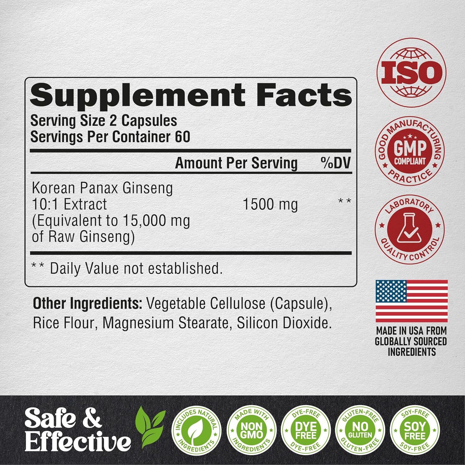 Panax Ginseng 15,000 Mg - Red Korean Ginseng Supplement for Men - Extra Strength