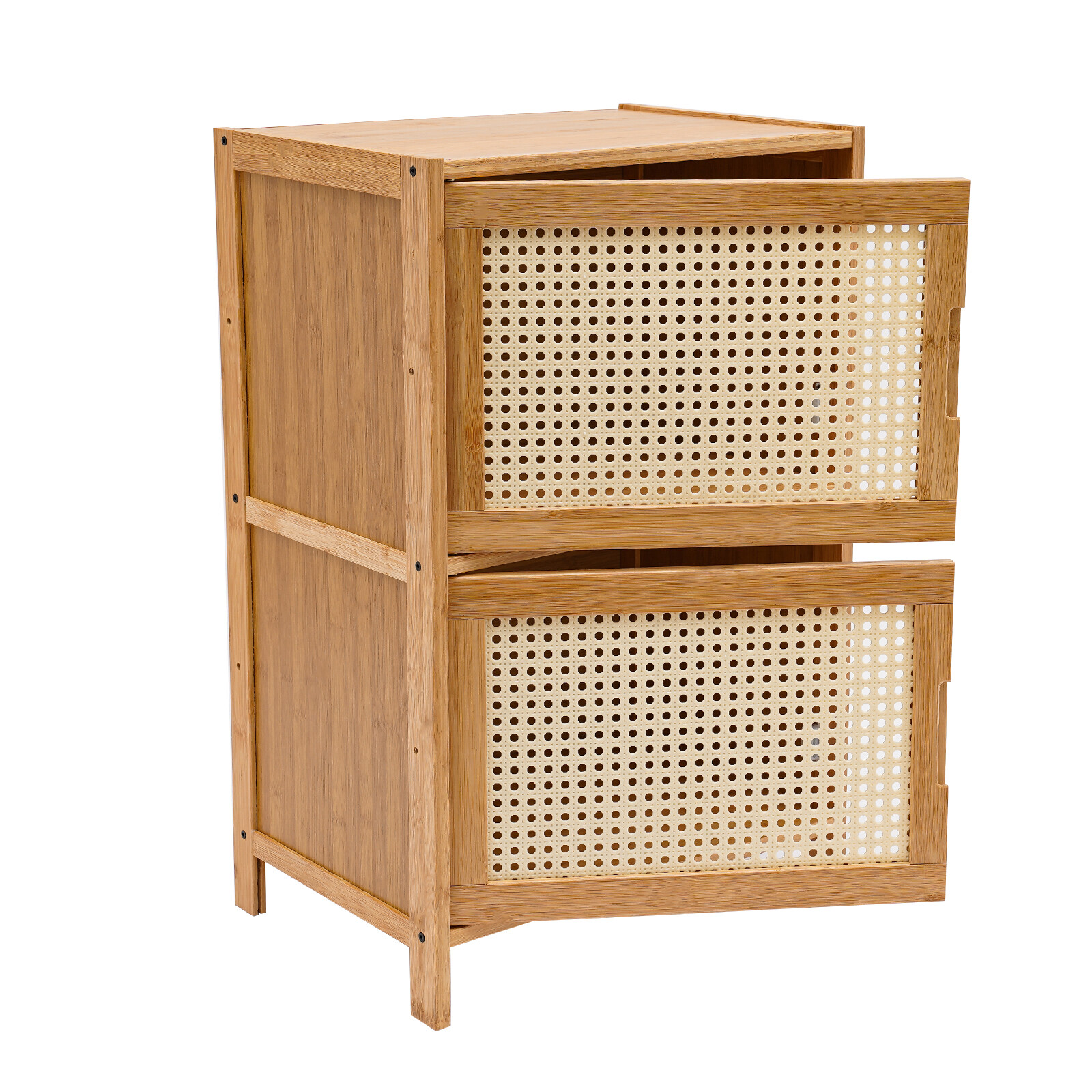 End Side Bedside Table Nightstand Sideboard w/ Rattan Decorated Drawers Storage