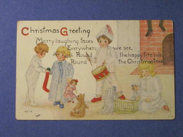 Embossed Christmas Postcard - "Christmas Greeting" - Un-posted with writing.