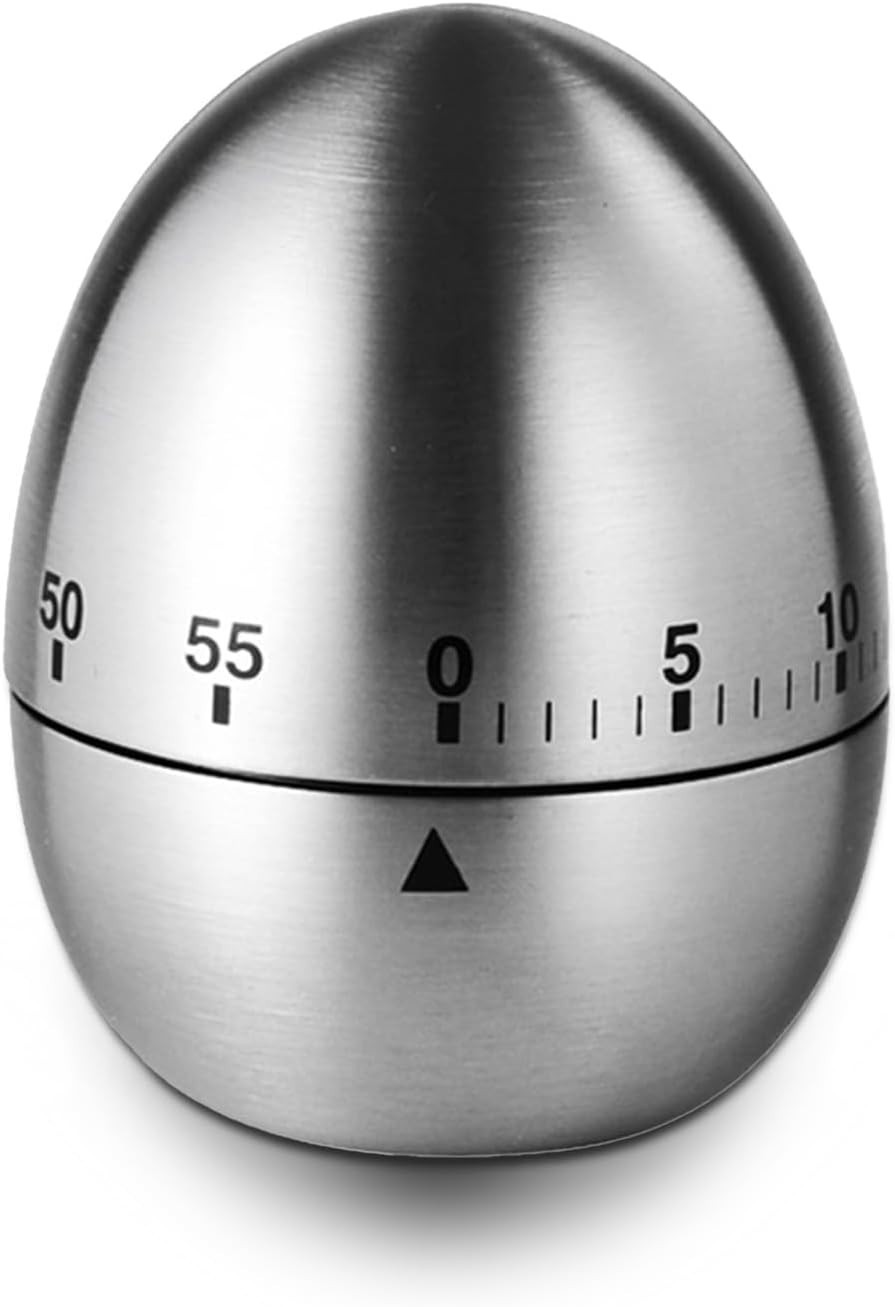 60 Min Mechanical Kitchen Timer Stainless Steel EggShape Cooking Countdown Clock