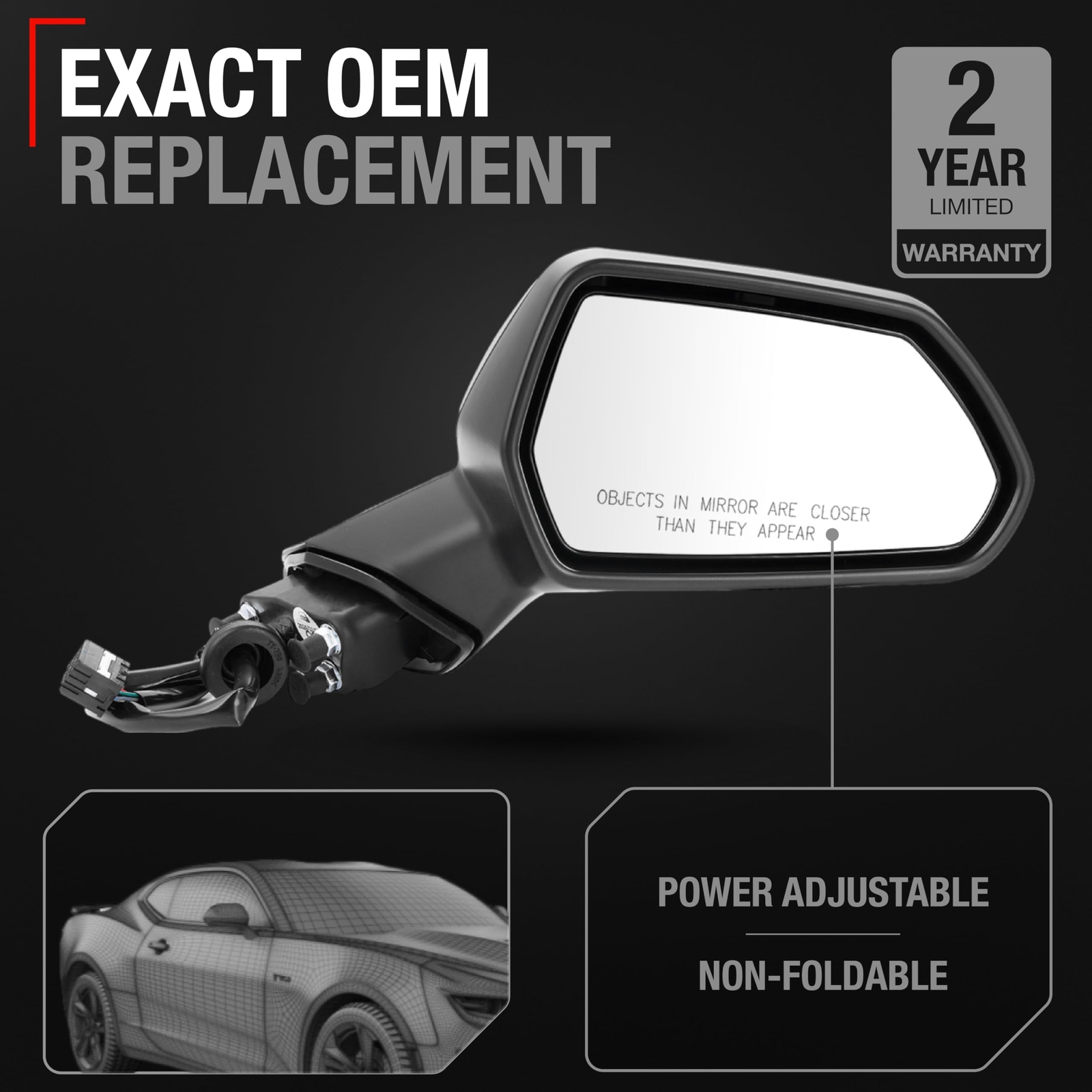 Chevrolet Camaro Passenger Side Mirror Replacement - Powered Adjustment, Non-...