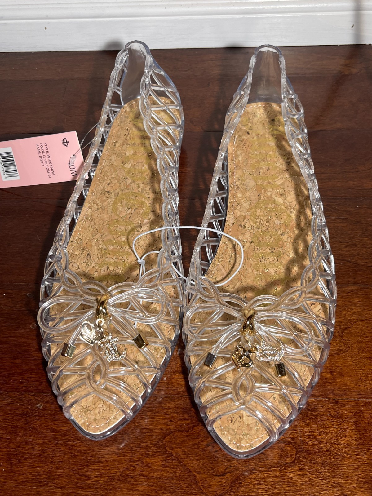 Juicy Couture Clear Jelly Ballet Flats Cork Insole Bow Charm Womens 10