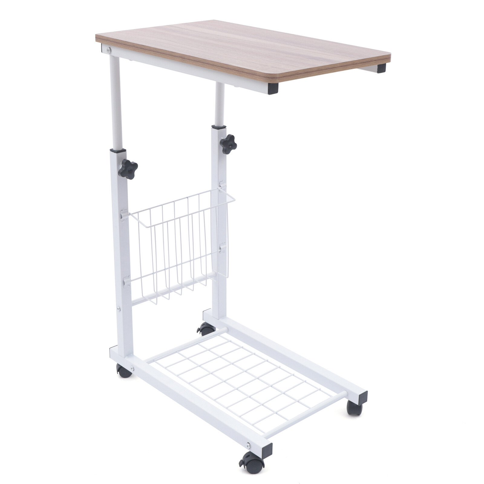 Bed Side Table Wheels Hospital Overbed Rolling Tray Sofa Side Desk Adjustable