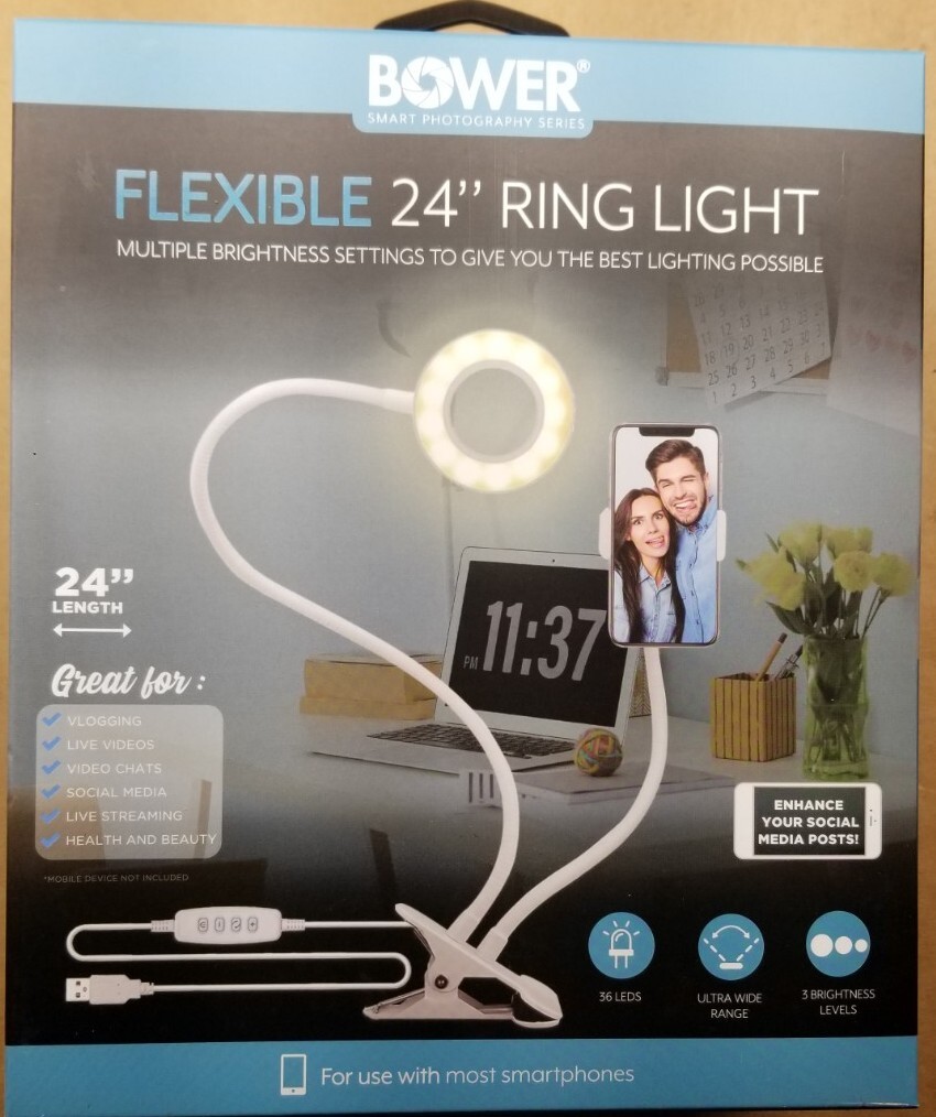 Bower - Flexible 24" LED Ring Light - White Vlogging Social Posts NEW