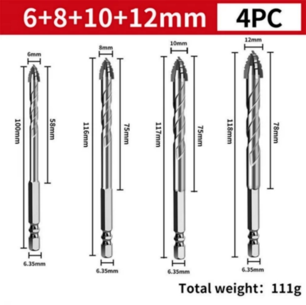 4 Pack Four-Flute Sawtooth Eccentric Drill Bit High Hardness Eccentric Drill Bit