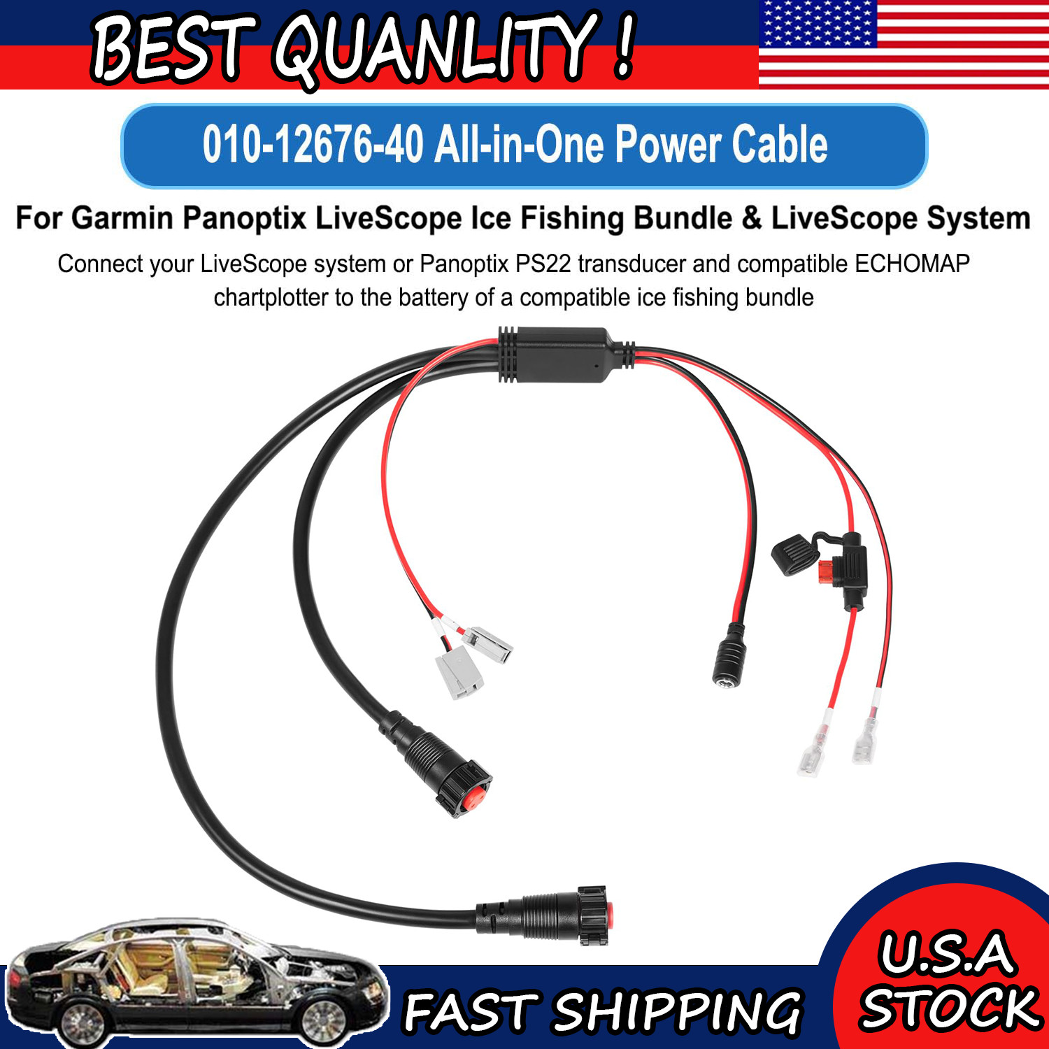 Garmin 010-12676-40 All-in-One Power Cable for LiveScope & ECHOMAP, Ice Fishing