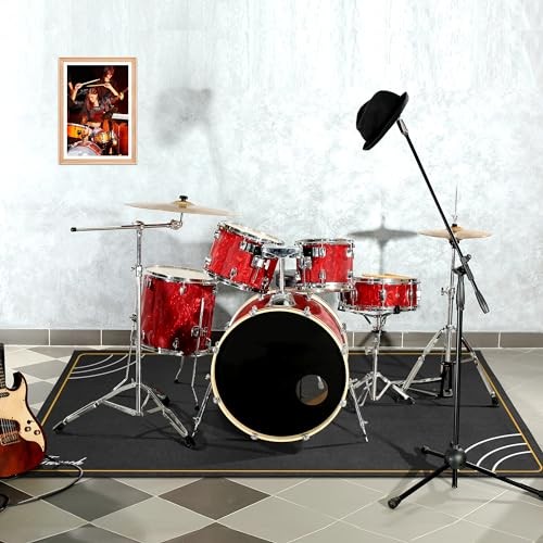 4 x 5.3 Ft Drum Rug, Non-Slip Grip Bottom, 4" x 5" (Rectangular) Design Black