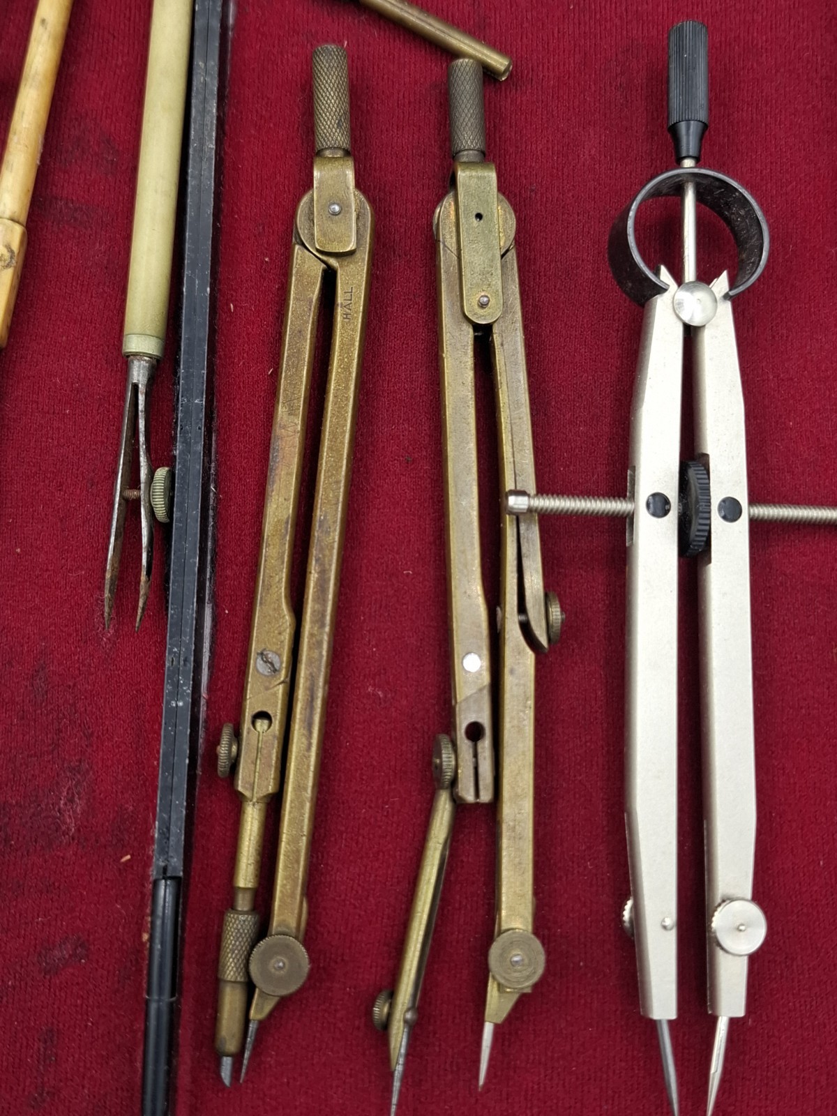 Vintage Drawing Set In Case Compass Protractor Measuring Tools