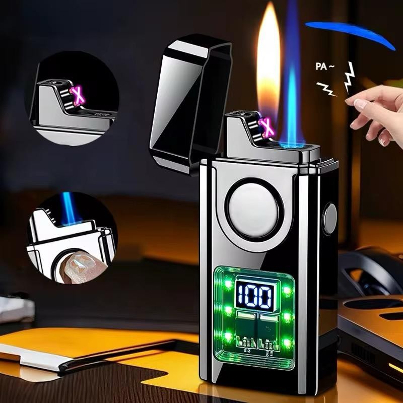 Voice-Controlled ,and Touch Gas Lighter USB Rechargeable double Flame LEDdisplay
