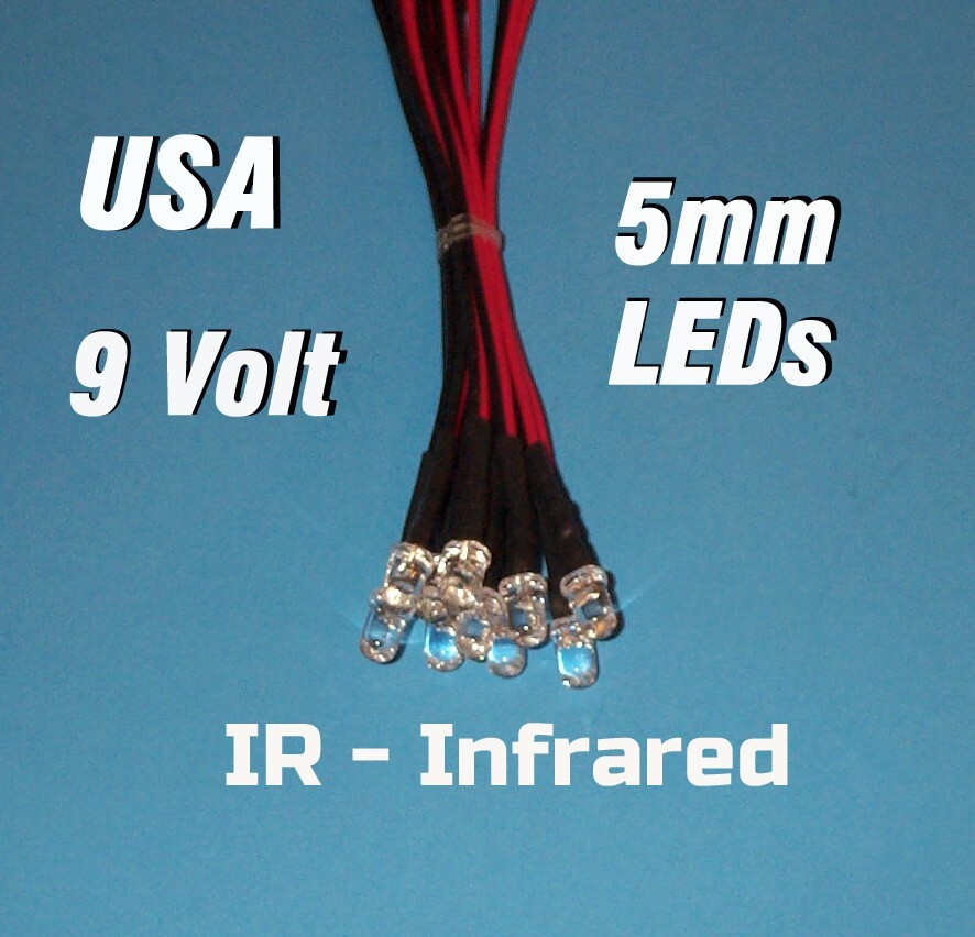 10 x LED - 5mm PRE WIRED LEDS 9 VOLT INFRARED 9V IR 850nm