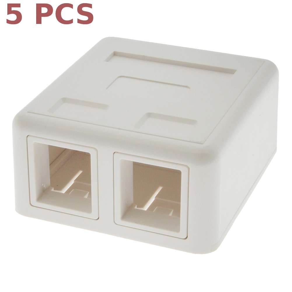5 Pcs Dual Port Hole RJ45 Network Surface Mount Box For Keystone Jack White