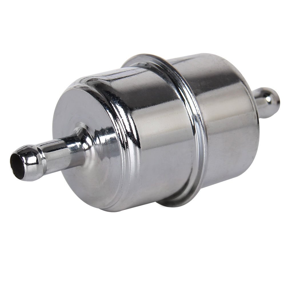 9746 Fuel Filter Chrome Canister Fits 3/8" ID Hose Carburetor Inline Gas Filter