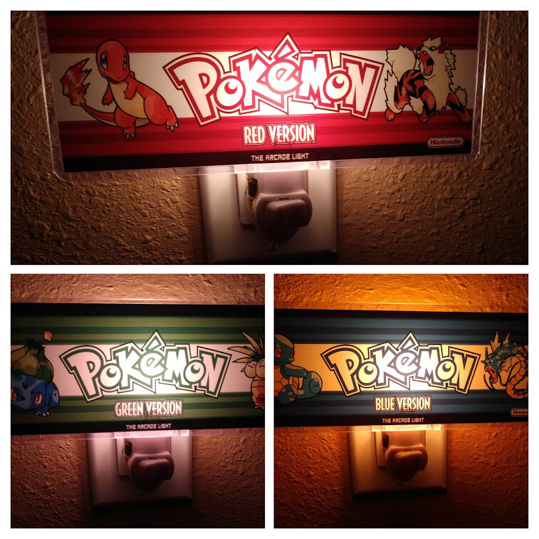 Custom Pokemon Blue Red & Green Arcade Marquee Night Light Set