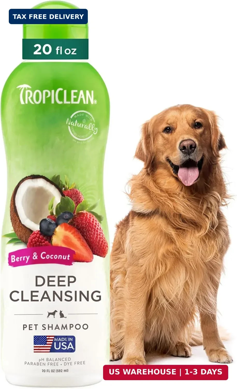 TropiClean Deodorizing Dog Shampoo for Smelly Pets, Long Lasting Odor Control, P