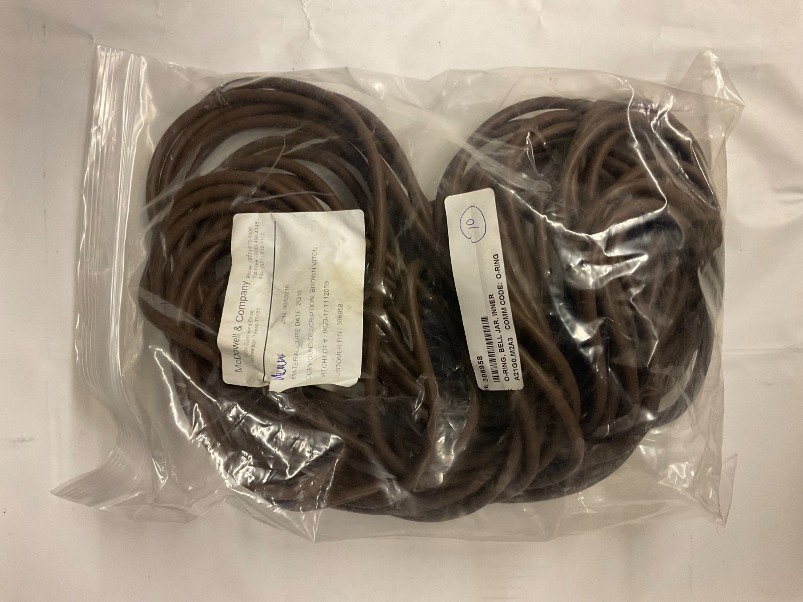 Bag of 10 Brown Viton Inner O-Ring for Bell Jar McDowell 9050216