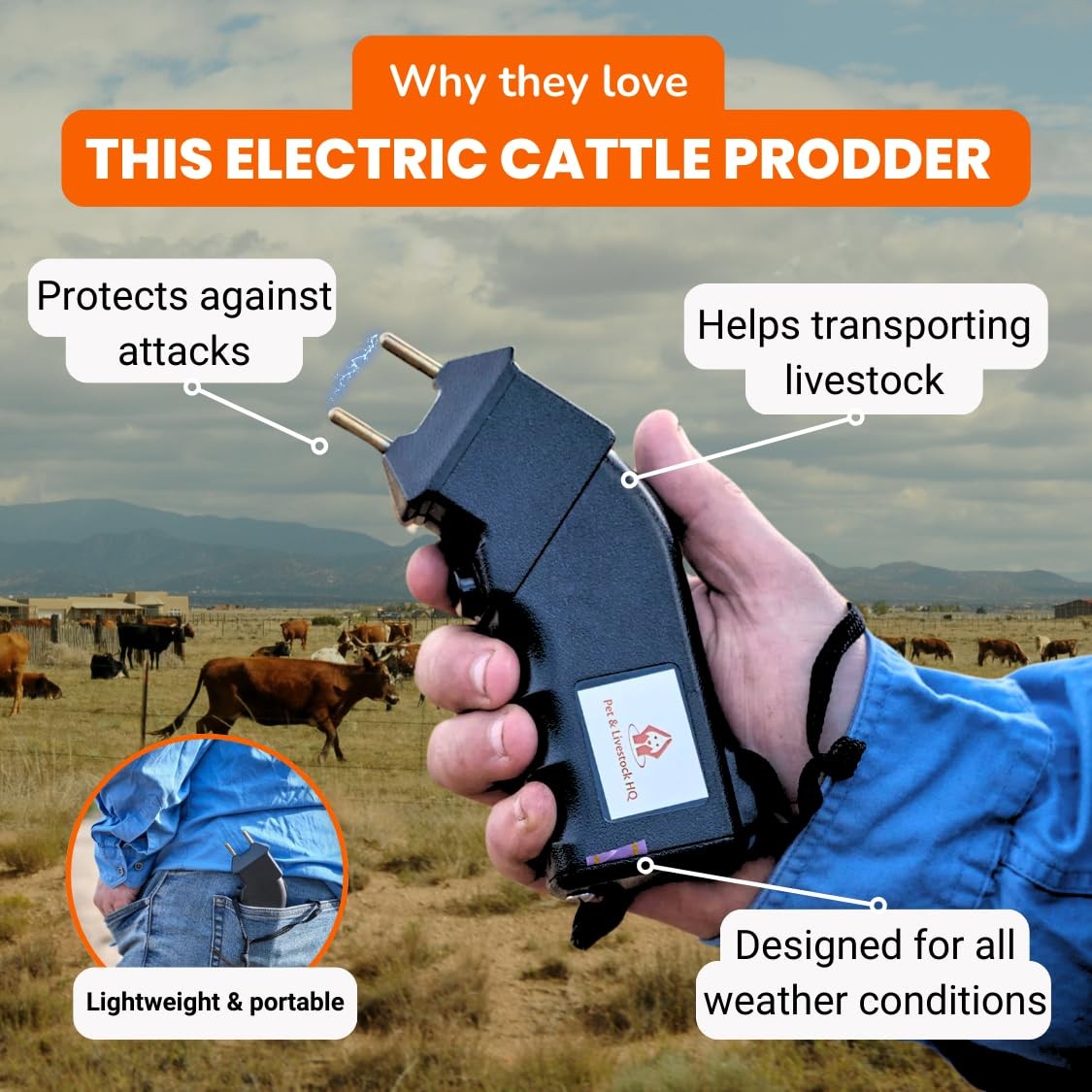 Cattle Prod Handheld - Cattle Prod Livestock - Mini Hand Held Prodder for Sor...