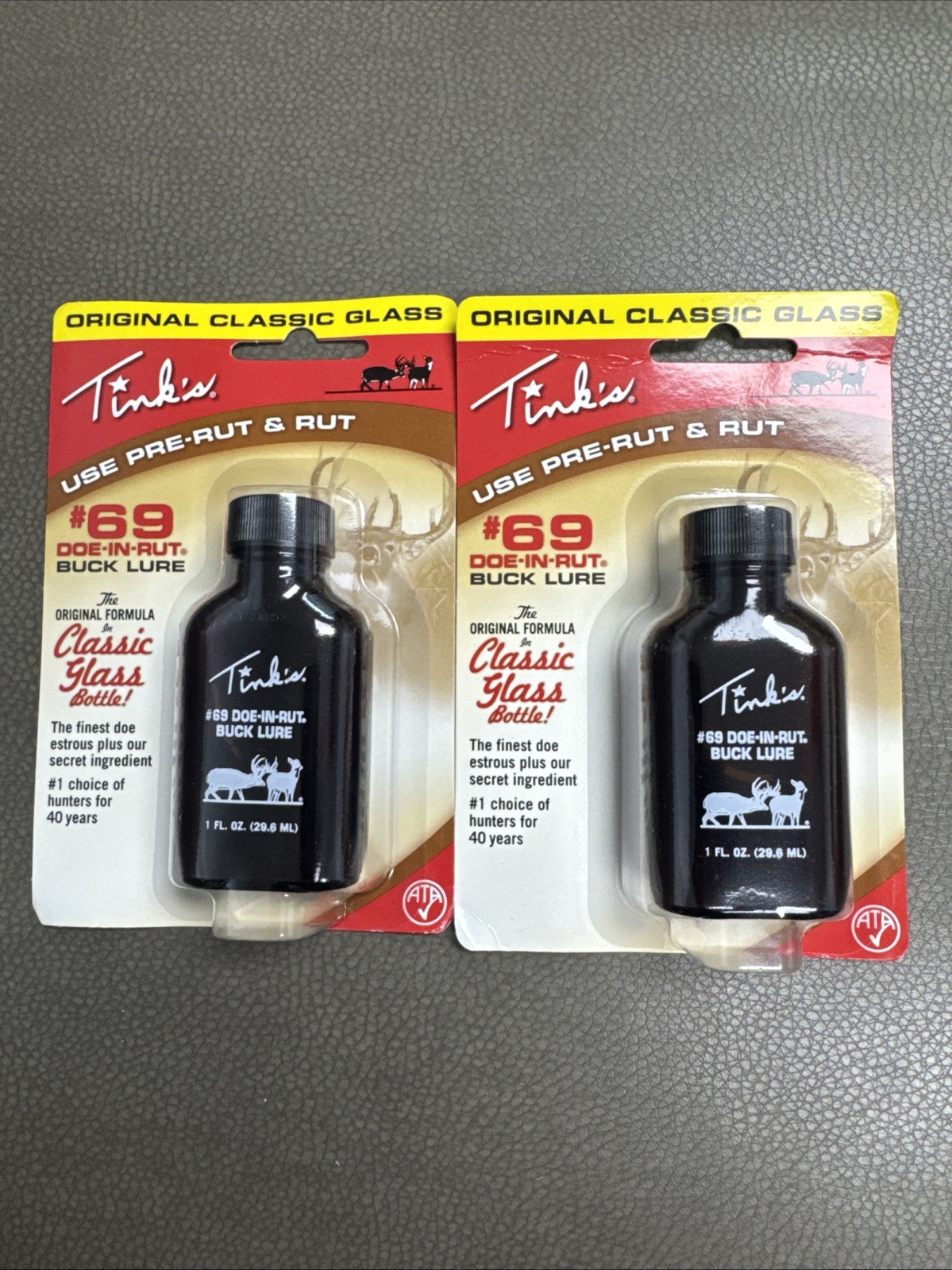 Lot of 2 Tink's  #69 Doe-In-Rut Buck Lure Original Classic Glass 1 OZ W6380