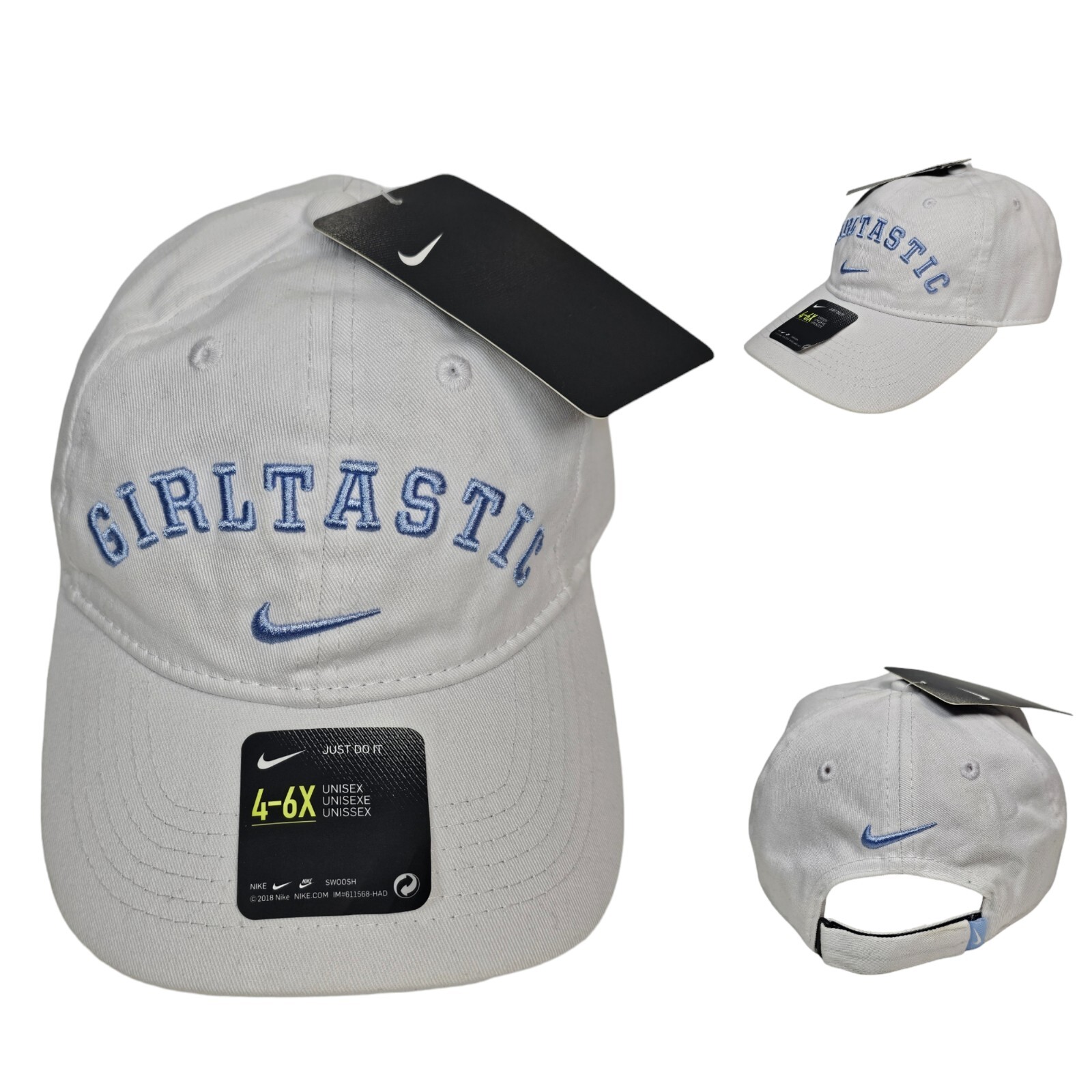 Nike Swoosh Girltastic Kids Unisex Strapback Adjustable Hat Cap 4-6 X White