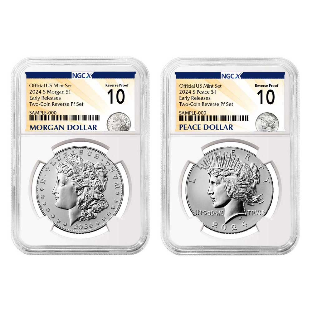 2024-S Reverse Proof $1 Morgan and Peace Silver Dollar 2pc Set NGCX PF10 ER
