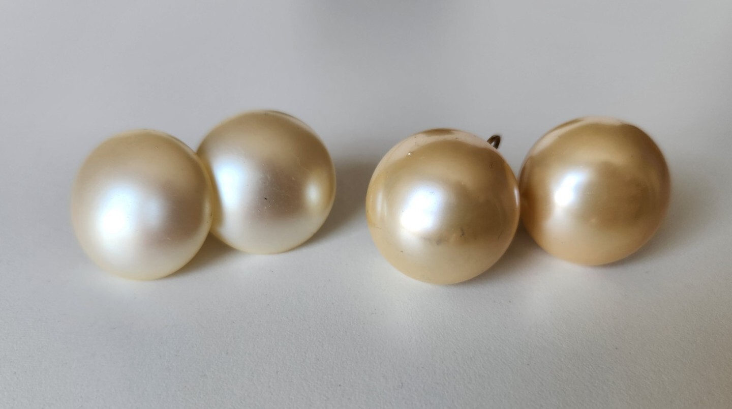 Lot of 2 Pairs VTG Clip on Earrings Faux Pearl Button Screw Back Marvella 1 Inch
