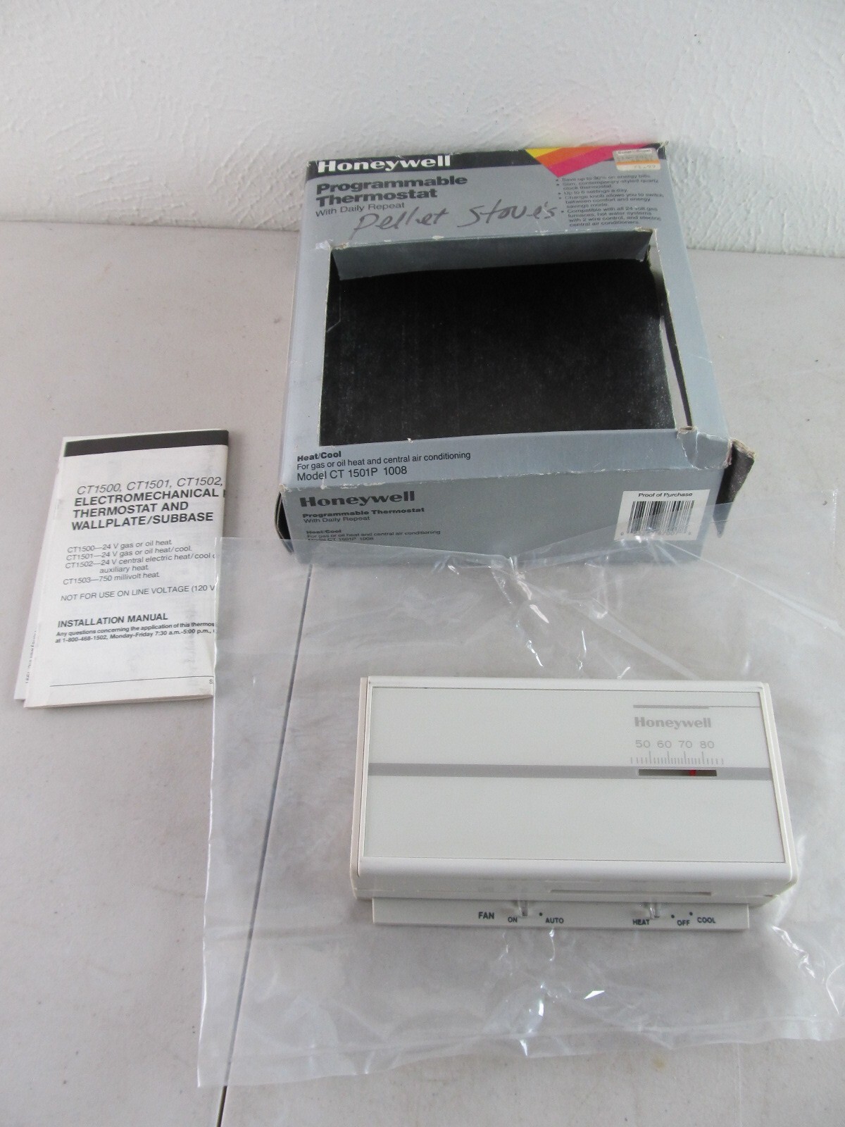 Honeywell Manual Thermostat Heating Heat 1501P CT1501P  Vintage, New Old Stock