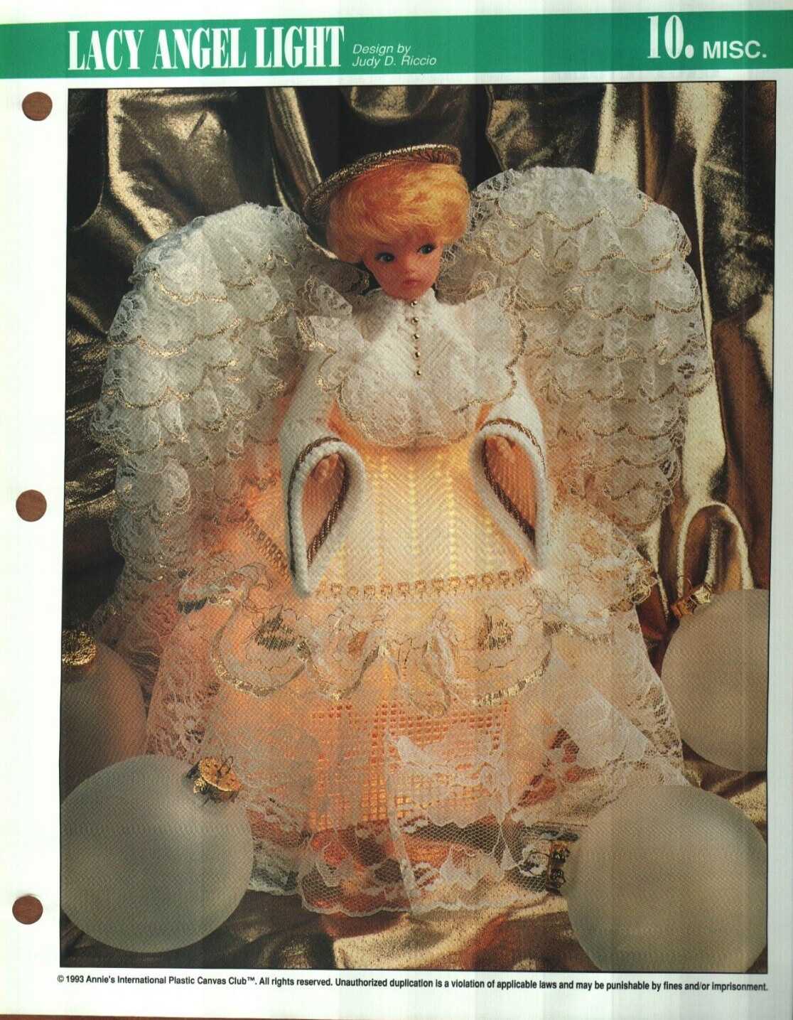 NEW LACY ANGEL LIGHT 12" CHRISTMAS ANNIE'S PLASTIC CANVAS PATTERN INSTRUCTIONS