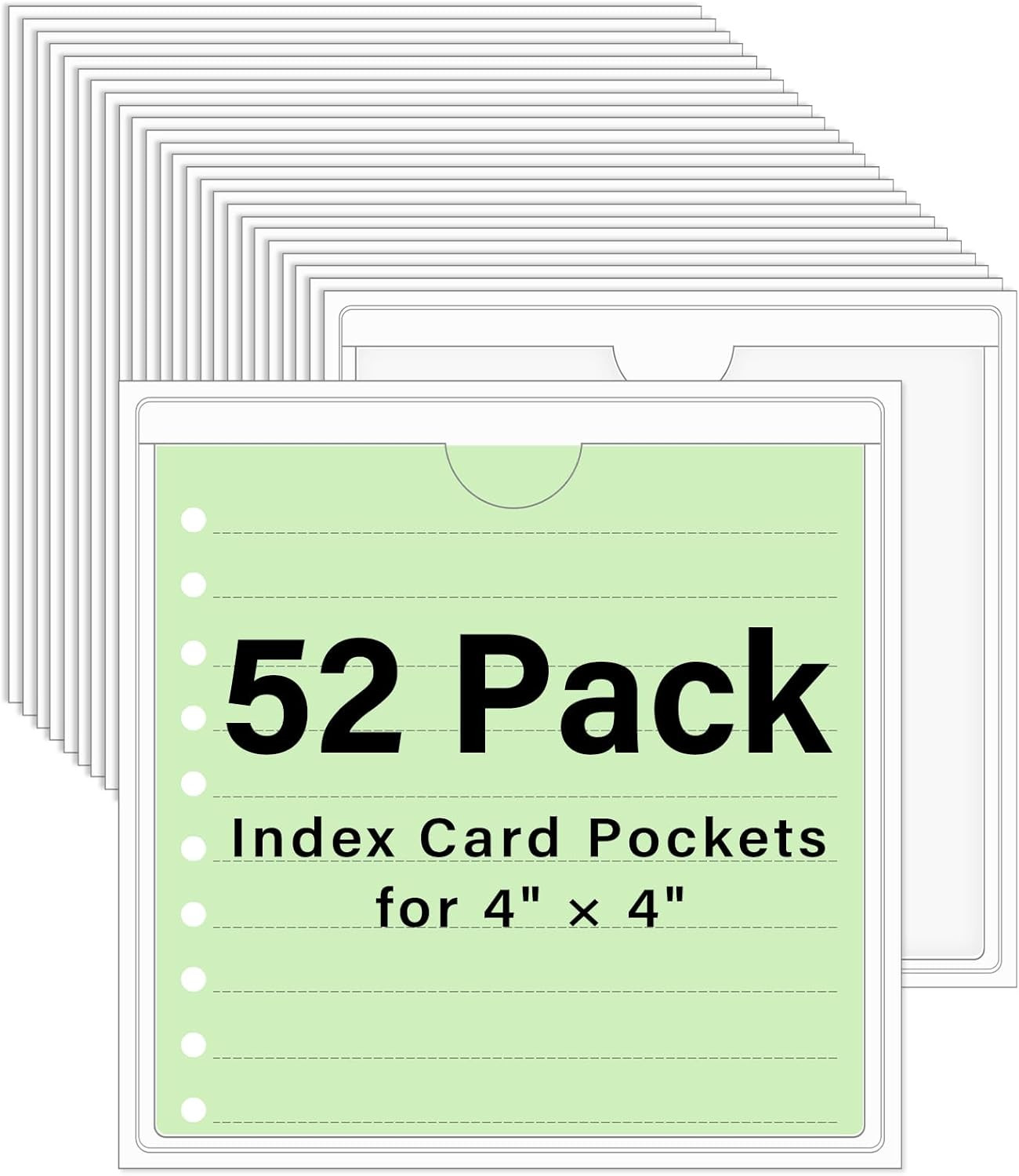 52 Pack Storage Bin Labels, Clear Adhesive Pockets for 4" X 4" Index Card, Tote