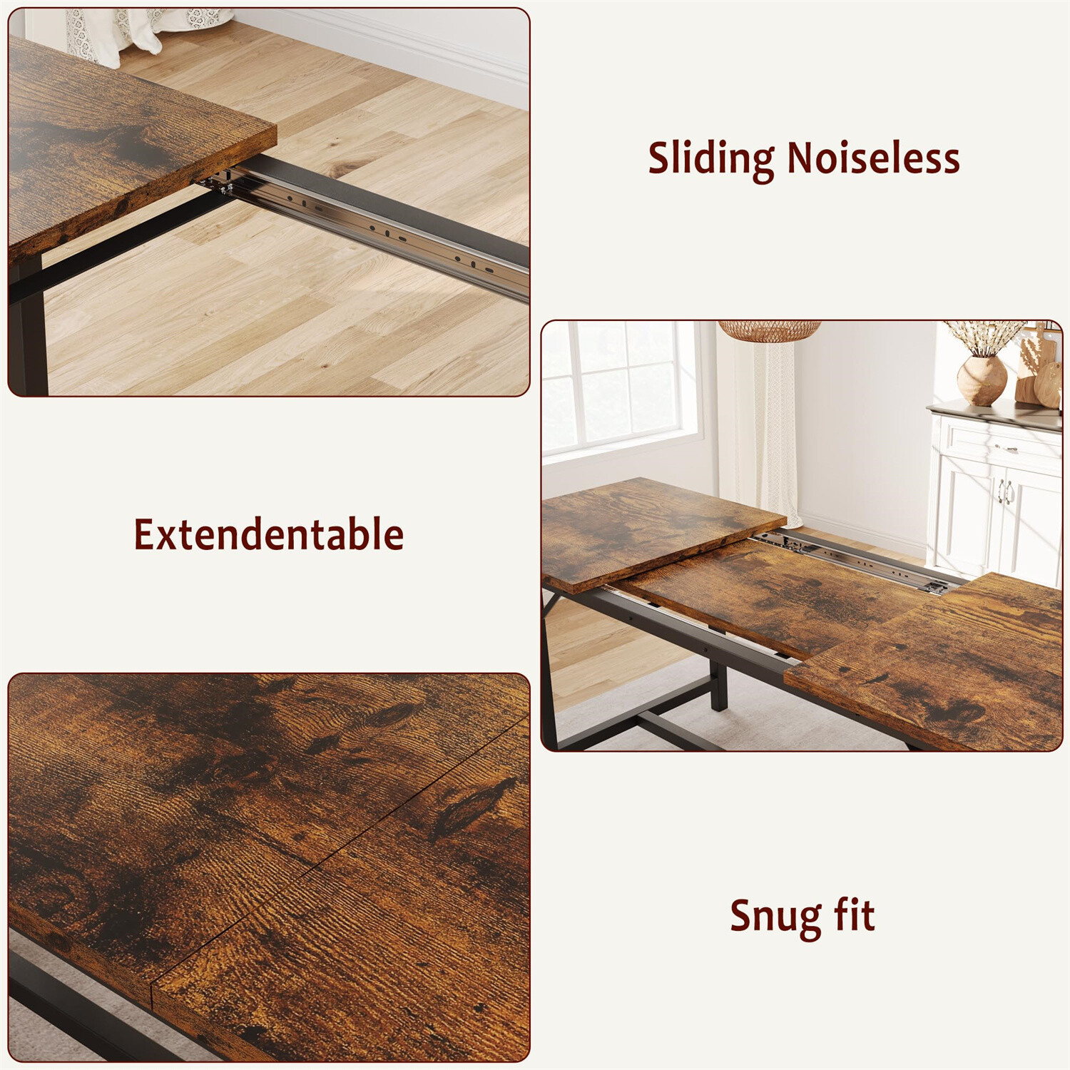 63" Extendable Dining Room Table Set with 2 Upholstered Benches Dining Table Se