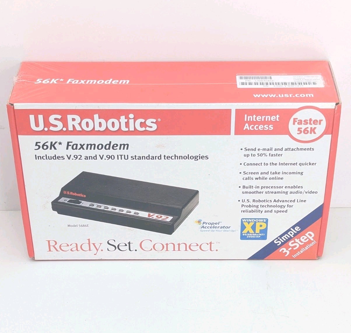 Sealed NOS US Robotics 56K Faxmodem V.92 V.90 ITU Model 5686E Vtg 2004
