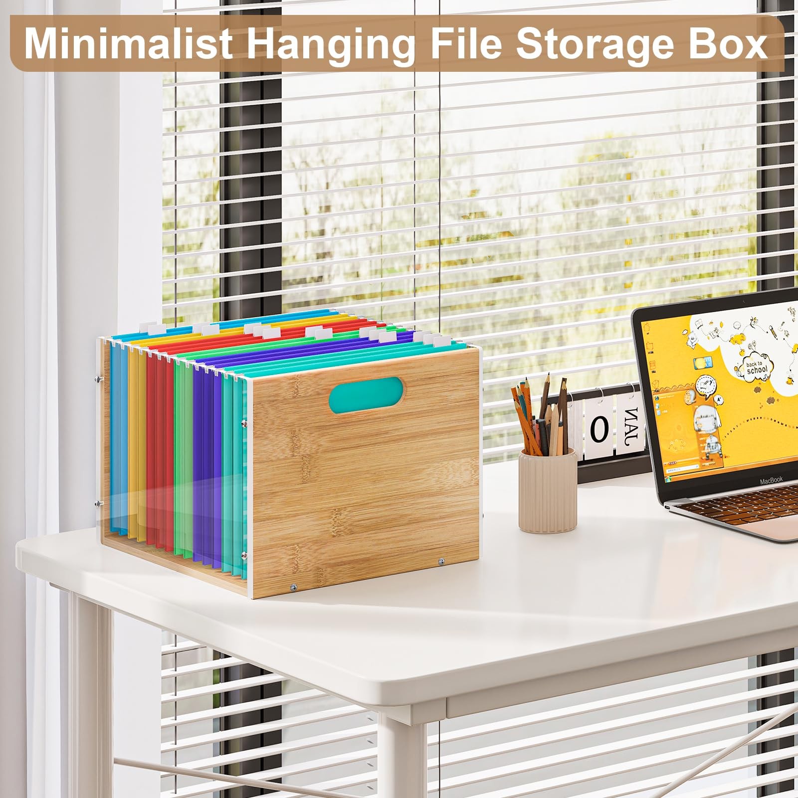 Clear Acrylic File Box Organizer, Bamboo Hanging Folder Storage Boxes, Filing...