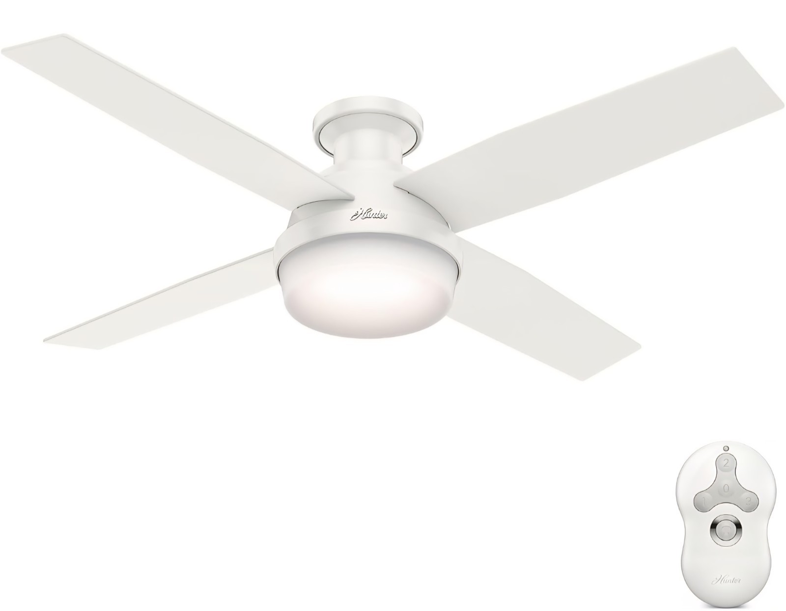 New Hunter 59242 - 52" Ceiling Fan with Remote Control and Light Kit - White