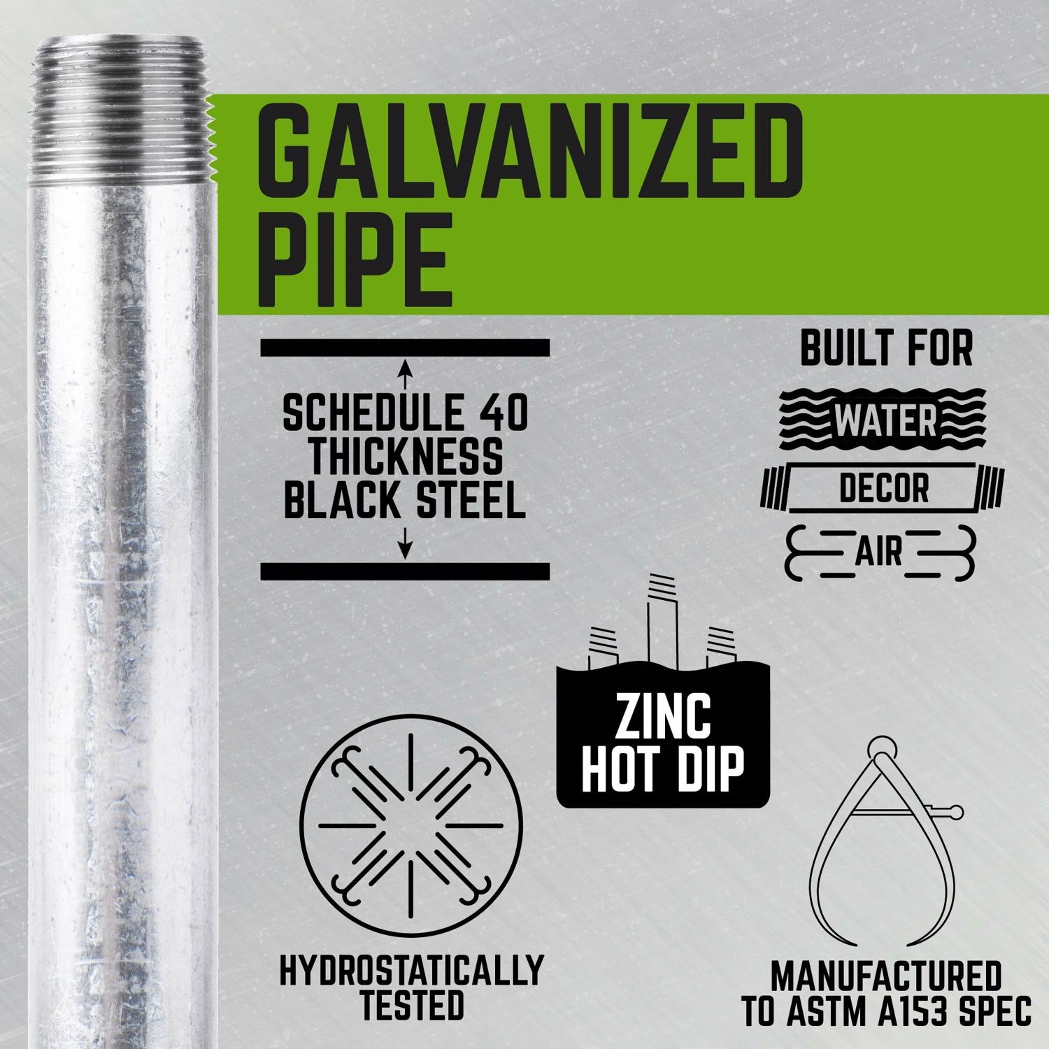 BK Products 564-100AH Malleable Black Galvanized Steel Nipple 3/4 MPT x 10 in.