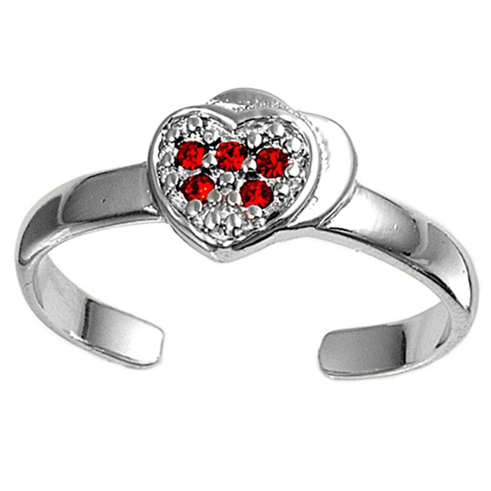 Heart Simulated Red .925 Sterling Silver Toe Ring