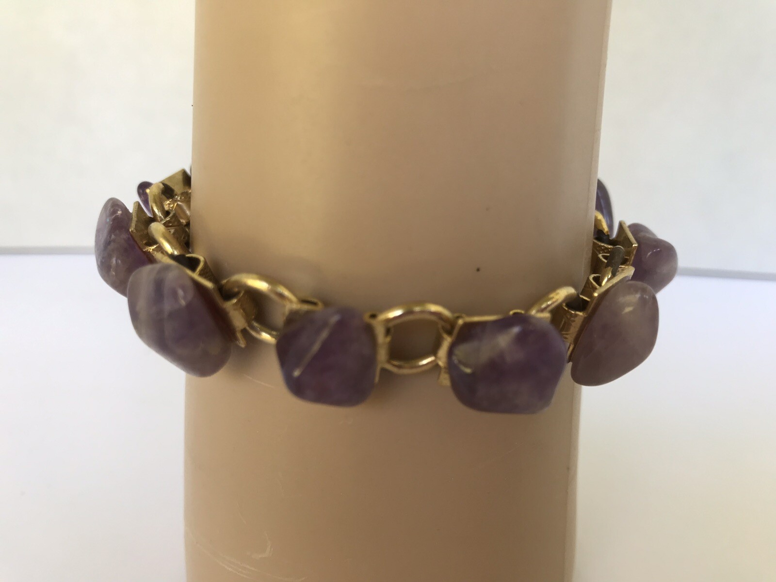 Genuine Amethyst Nugget gold tone Bracelet gemstones delicate Small Wrist
