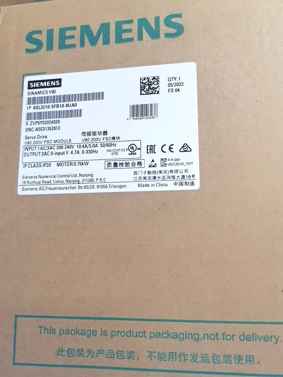 NEW SIEMENS 6SL3210-5FB10-8UA0 Servo Drive 0.75kW