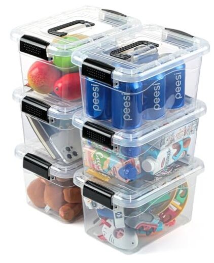 Plastic Storage Bins with Lids 6 Packs, 7 Quart Storage Organizer Bins Black